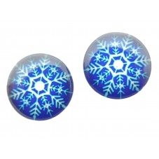 2 Cabochons en Verre Illustrés Etoile Flocon de Neige 12mm  pour la Création de Bijoux Fantaisie - DIY