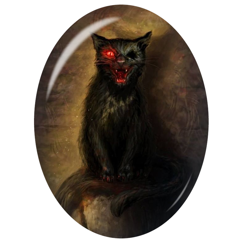 Cabochon en Verre Illustré Chat Noir au Regard Rouge 13x18, 18x25 ou 30x40mm