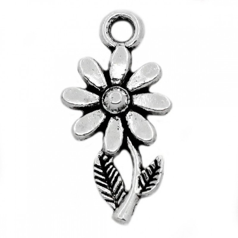 6 Breloques Fleur 19x10mm Argenté 13x10mm