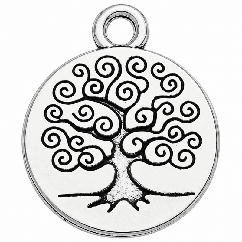4 Breloques Arbre de Vie Argenté 18mm