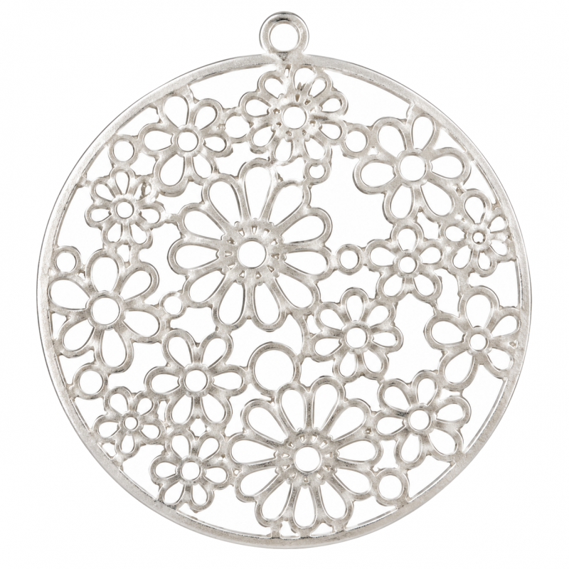 2 Breloques Fleurs Filigranées Argentées 42mm