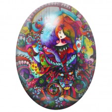 Cabochon en Verre Illustré Femme aux Oiseaux Multicolores 13x18, 18x25 ou 30x40mm pour la Création de Bijoux Fantaisie - DIY