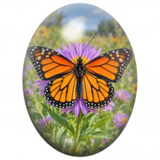 Cabochon en Verre Illustré Papillon Monarque sur une Fleur Violette 13x18, 18x25 ou 30x40mm pour la Création de Bijoux Fantaisie