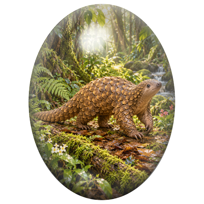 Cabochon en Verre Illustré Pangolin dans la Forêt Tropicale 13x18, 18x25 ou 30x40mm