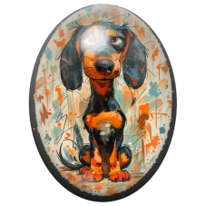 Cabochon en Verre Illustré Teckel Boudeur aux Éclaboussures Orange 13x18, 18x25 ou 30x40mm pour la Création de Bijoux Fantaisie 