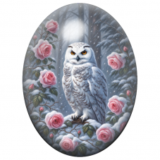 Cabochon en Verre Illustré Harfang des Neiges parmi les Roses Givrées 13x18, 18x25 ou 30x40mm pour la Création de Bijoux Fantais