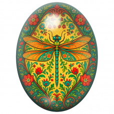 Cabochon en Verre Illustré Libellule Folk aux Fleurs Rouges 13x18, 18x25 ou 30x40mm pour la Création de Bijoux Fantaisie - DIY