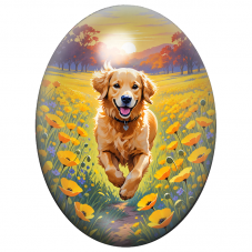 Cabochon en Verre Illustré Golden Retriever dans un Champ de Coquelicots 13x18, 18x25 ou 30x40mm pour la Création de Bijoux Fant