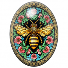 Cabochon en Verre Illustré Abeille Ornementale aux Fleurs Roses 13x18, 18x25 ou 30x40mm pour la Création de Bijoux Fantaisie - D