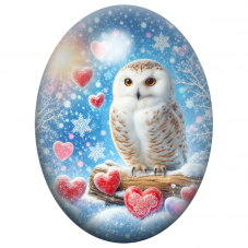 Cabochon en Verre Illustré Harfang des Neiges aux Cœurs Givrés 13x18, 18x25 ou 30x40mm pour la Création de Bijoux Fantaisie - DI