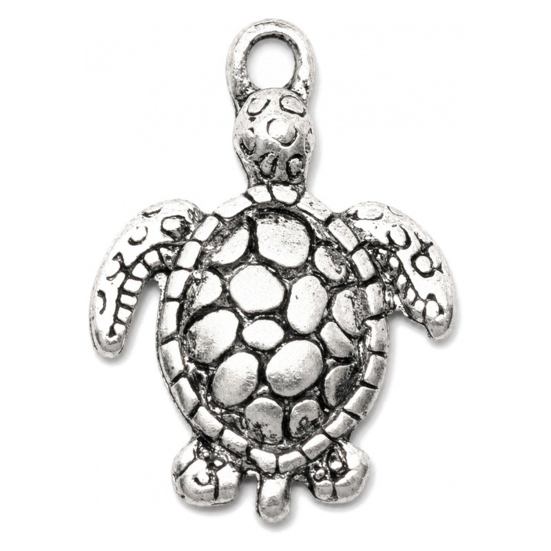 4 Breloques Tortue de Mer Argentée 22x16mm