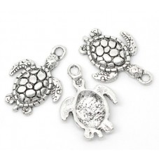 4 Breloques Tortue de Mer Argentée 22x16mm