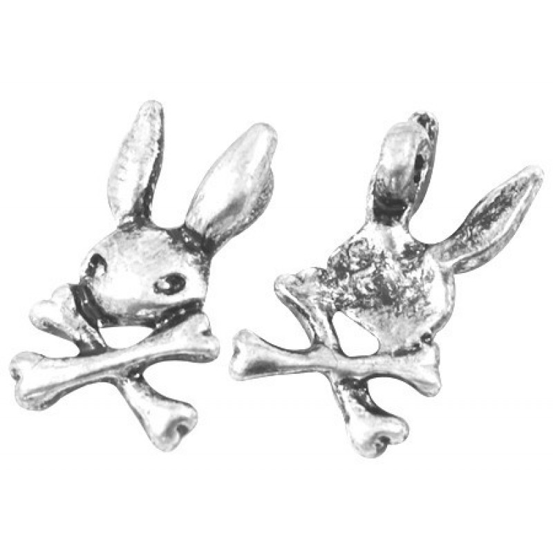 6 Breloques Lapin Tête de Mort Argenté 15.5mm