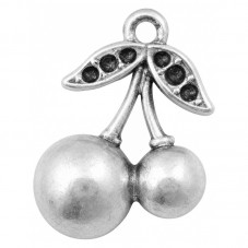 4 Breloques Cerise Argentée à Strasser 22.5x15mm pour la Création de Bijoux Fantaisie - DIY