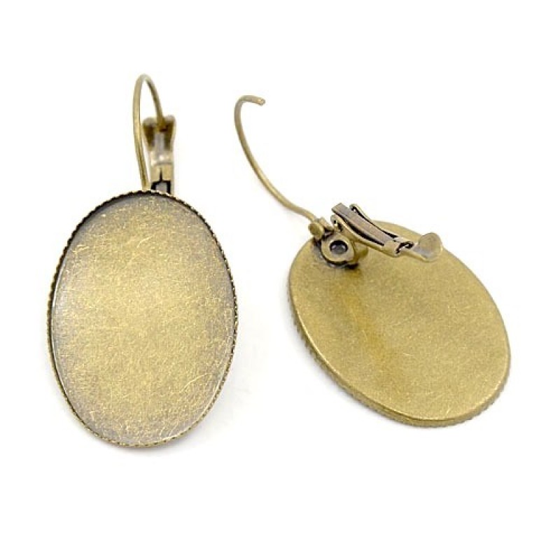1 Paire de Supports Boucles d’Oreilles Dormeuses Bronze pour Cabochon Ovale 18x25mm