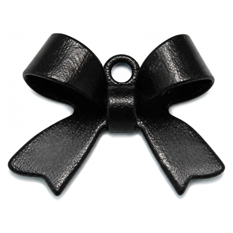2 Breloques Noeud Noir Émail 10.5x15mm