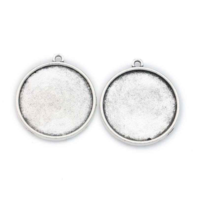2 Supports Pendentif Cabochon Argenté 25mm