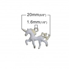 2 Breloques Licorne Email Argenté Blanc 20x16mm