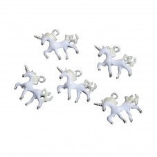 2 Breloques Licorne Email Argenté Blanc 20x16mm