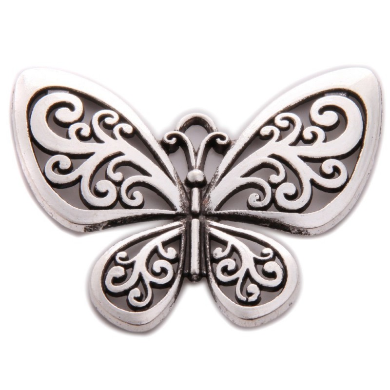 Grande Breloque Papillon Argenté 5.7x5cm