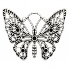 Grande Breloque Papillon Argenté à Strasser 48x38mm pour la Création de Bijoux Fantaisie - DIY