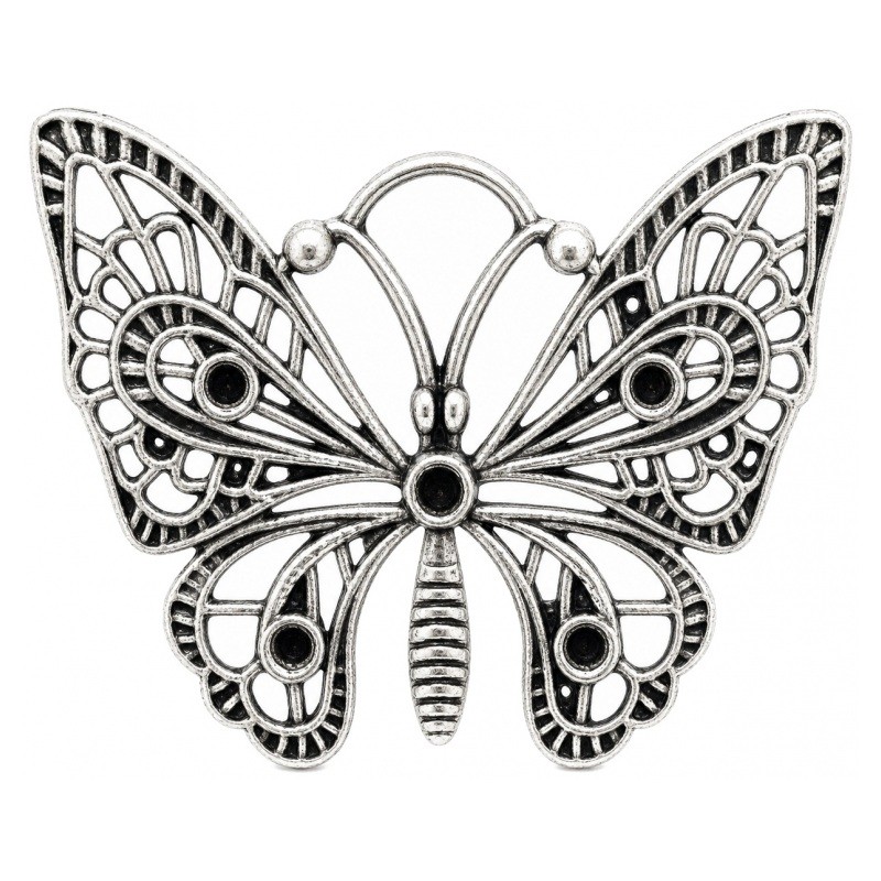 Grande Breloque Papillon Argenté à Strasser 48x38mm