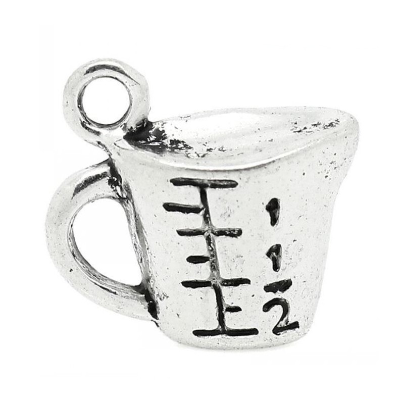 4 Breloques Verre Doseur Gradué Argenté 13x14mm