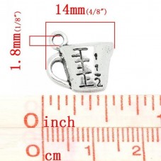 4 Breloques Verre Doseur Gradué Argenté 13x14mm