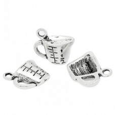 4 Breloques Verre Doseur Gradué Argenté 13x14mm