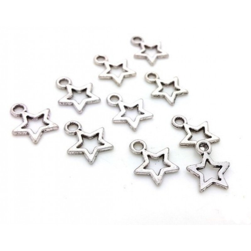 10 Breloques Etoile Argentée 12x10mm