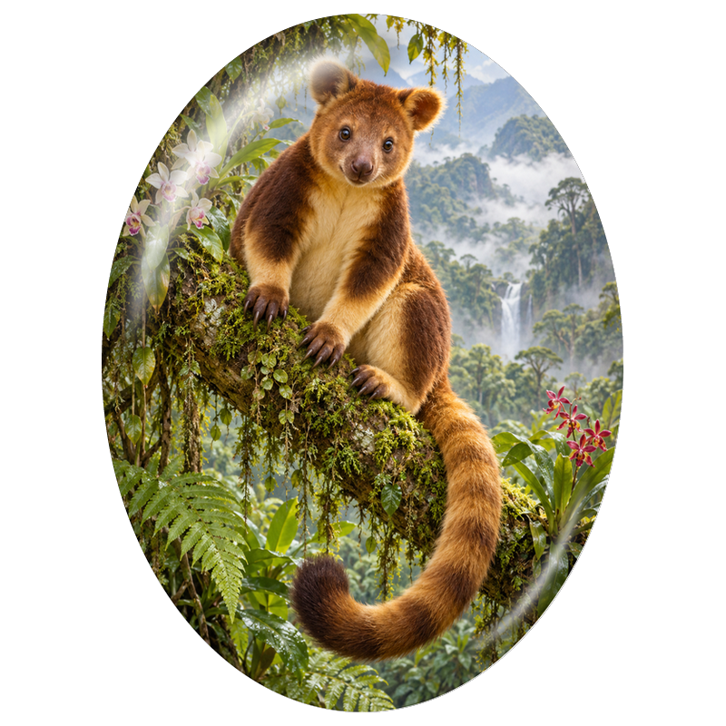 Cabochon en Verre Illustré Kangourou Arboricole près d’une Cascade 13x18, 18x25 ou 30x40mm