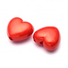 10 Perles Coeur Rouge en Acrylique 11x10mm