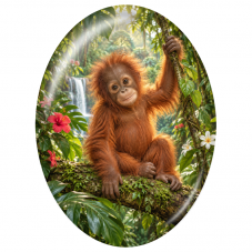 Cabochon en Verre Illustré Jeune Orang-Outan sur une Branche 13x18, 18x25 ou 30x40mm pour la Création de Bijoux Fantaisie - DIY