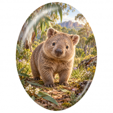 Cabochon en Verre Illustré Wombat dans la Forêt d’Eucalyptus 13x18, 18x25 ou 30x40mm pour la Création de Bijoux Fantaisie - DIY