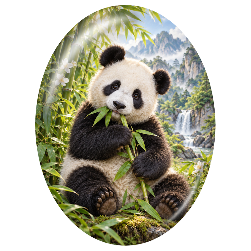 Cabochon en Verre Illustré Panda Mangeant du Bambou 13x18, 18x25 ou 30x40mm