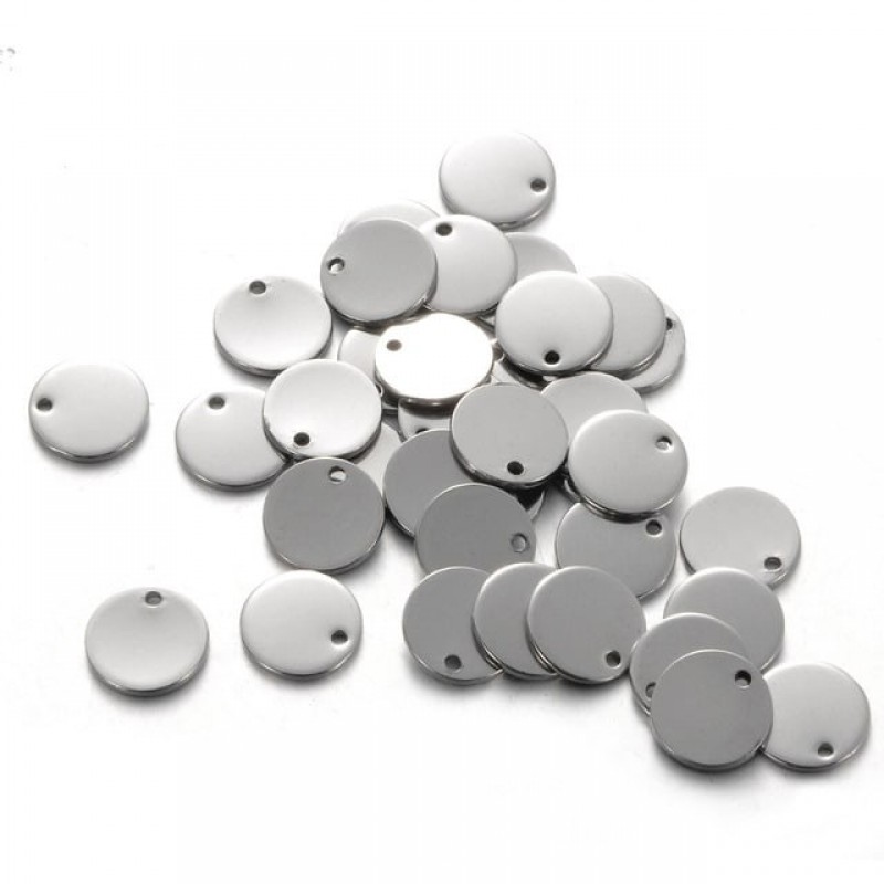 5 Breloques Médaille Tag en Acier Inoxydable 10mm