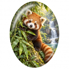 Cabochon en Verre Illustré Panda Roux Caché dans les Bambous 13x18, 18x25 ou 30x40mm pour la Création de Bijoux Fantaisie - DIY