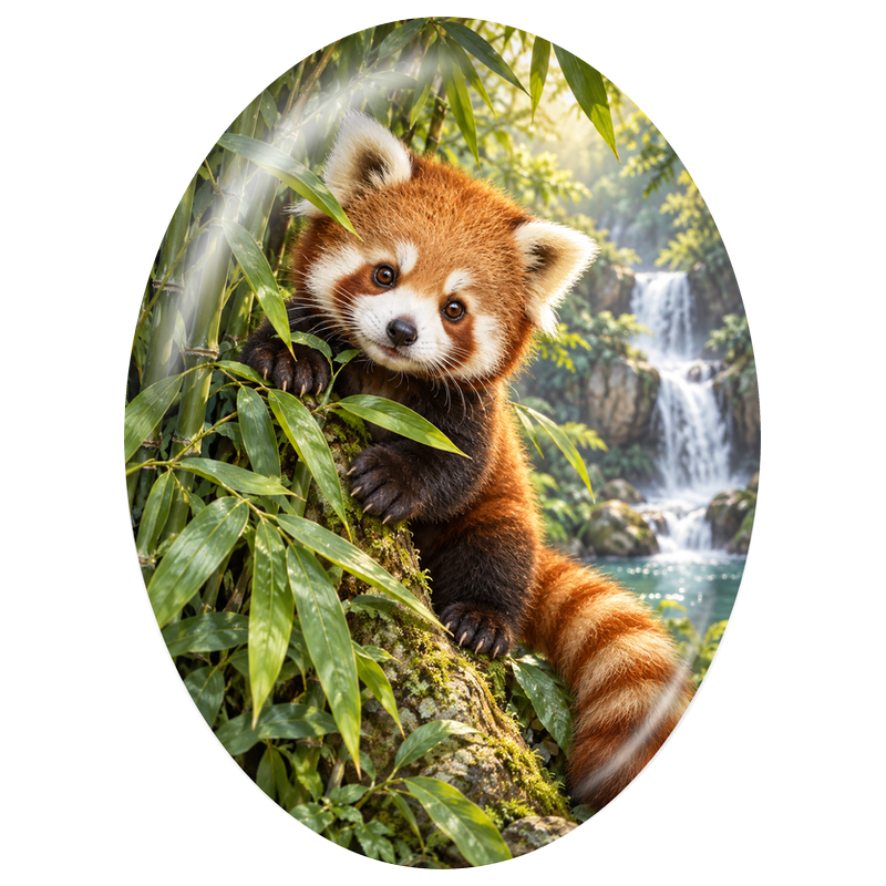 Cabochon en Verre Illustré Panda Roux Caché dans les Bambous 13x18, 18x25 ou 30x40mm