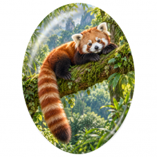 Cabochon en Verre Illustré Panda Roux Allongé sur une Branche 13x18, 18x25 ou 30x40mm pour la Création de Bijoux Fantaisie - DIY