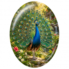 Cabochon en Verre Illustré Paon Bleu Faisant la Roue 13x18, 18x25 ou 30x40mm pour la Création de Bijoux Fantaisie - DIY