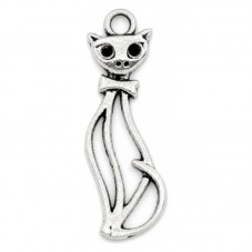 4 Breloques Chat Argenté à Strasser 34x11mm pour la Création de Bijoux Fantaisie - DIY