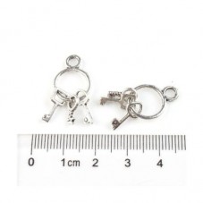 4 Breloques Trousseau de Clés Argenté 27x13mm
