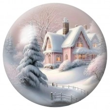 Cabochon en Verre Illustré Chalet Rose sous la Neige 12 à 25mm pour la Création de Bijoux Fantaisie - DIY