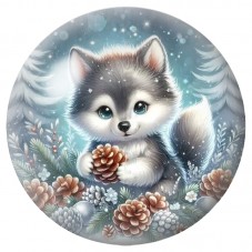 Cabochon en Verre Illustré Chiot Gris aux Pommes de Pin 12 à 25mm pour la Création de Bijoux Fantaisie - DIY