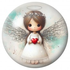 Cabochon en Verre Illustré Fée en Robe Blanche au Cœur 12 à 25mm pour la Création de Bijoux Fantaisie - DIY