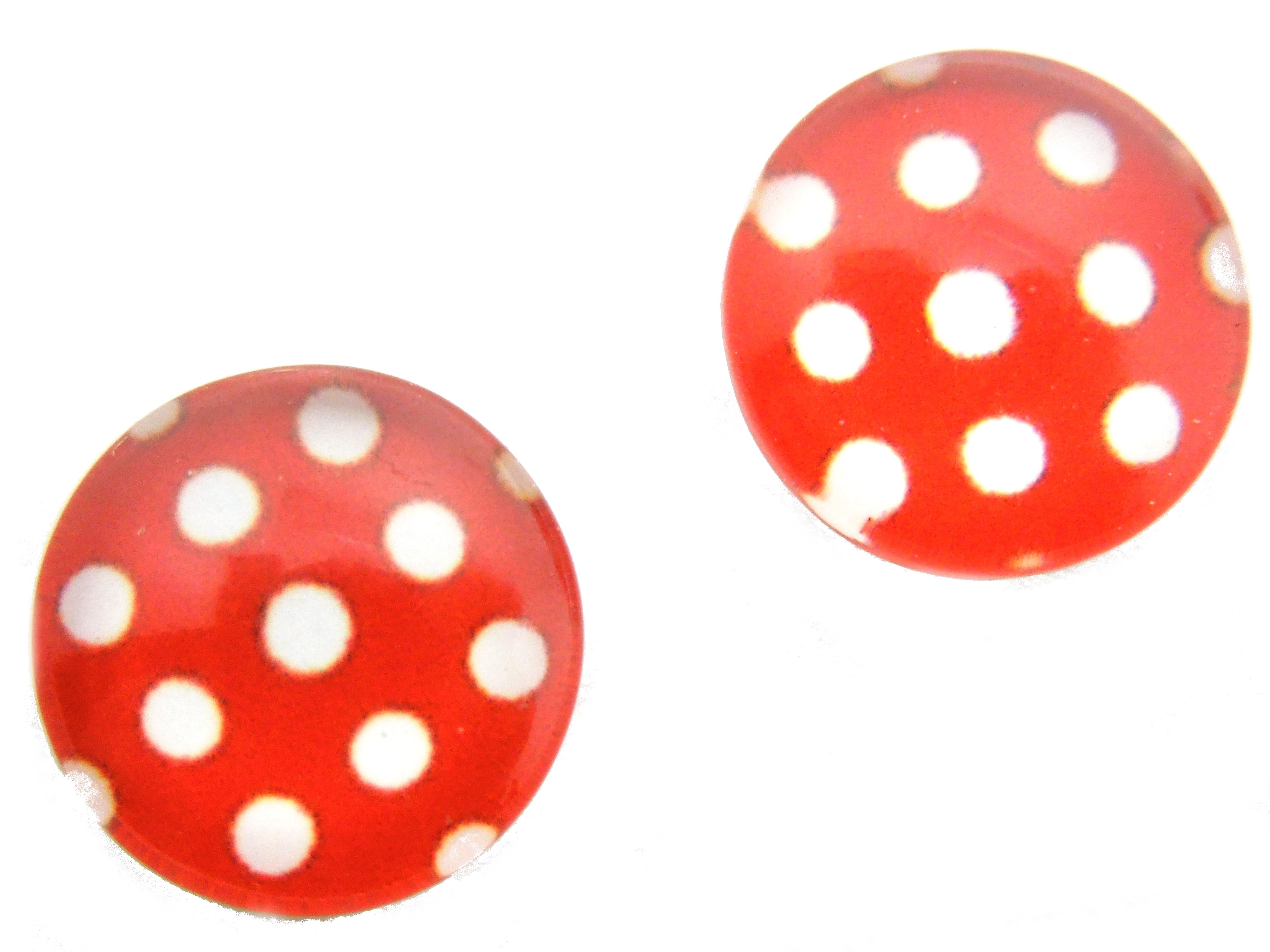 2 Cabochons en Verre Illustrés Rouge à Pois Blanc 12mm