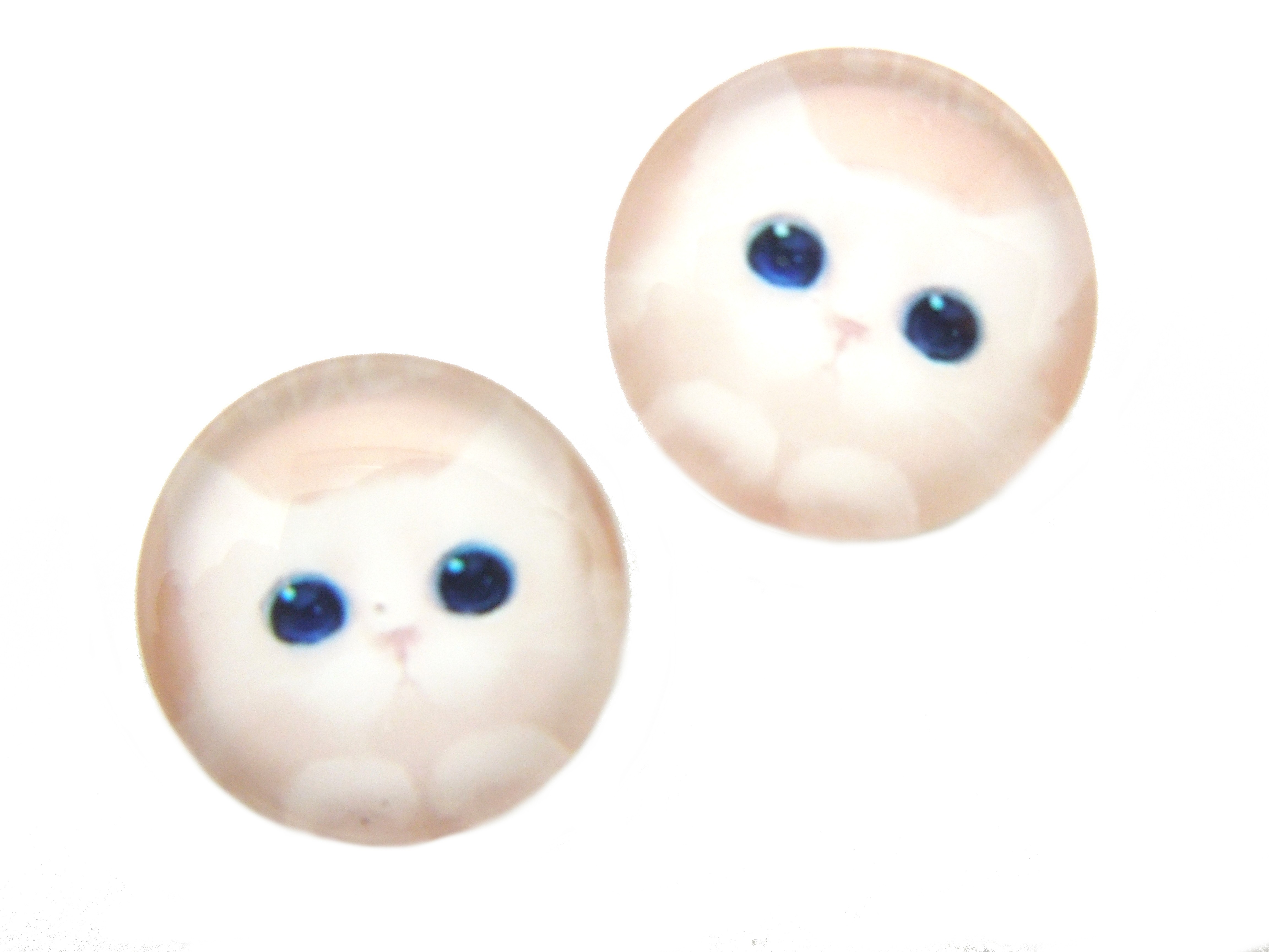 2 Cabochons en Verre Illustrés Chat 12mm