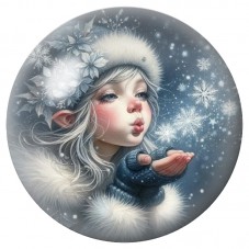 Cabochon en Verre Illustré Fillette Soufflant la Neige 12 à 25mm pour la Création de Bijoux Fantaisie - DIY