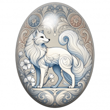 Cabochon en Verre Illustré Renard Blanc aux Ornements Pastel 13x18, 18x25 ou 30x40mm pour la Création de Bijoux Fantaisie - DIY