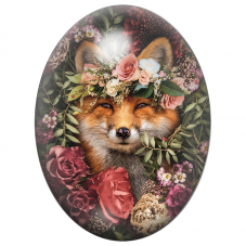 Cabochon en Verre Illustré Renard à la Couronne de Roses 13x18, 18x25 ou 30x40mm pour la Création de Bijoux Fantaisie - DIY